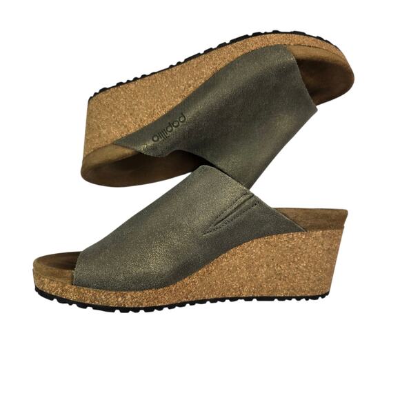 Birkenstock Namica by Papillio Sandal Size US 7 EU 38 Stone Gold Shimmer Wedge - Picture 2 of 7